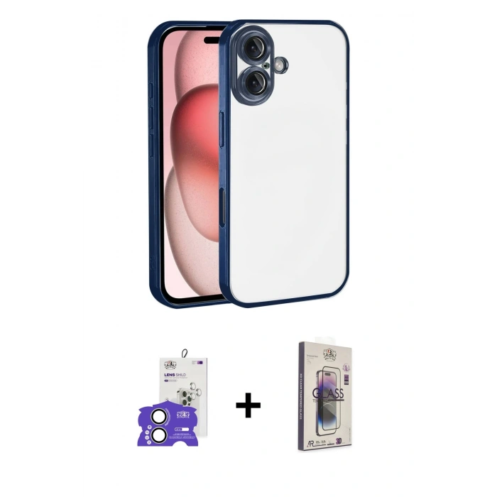 MARSİLYAN™- iPhone 17 Kılıf Vadi Minimal - Siyah Bilvis 3D Cam Ekran Koruyucu + Bilvis Titan Kamera Lens - AKYL