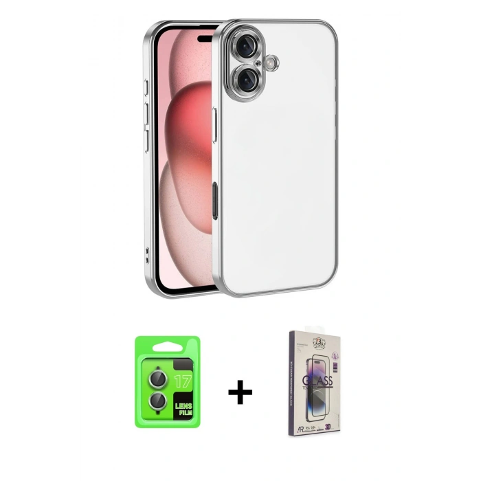 MARSİLYAN™- iPhone 17 Kılıf Vadi Minimal - Siyah Bilvis 3D Cam Ekran Koruyucu + Raze Metal Kamera Lens - AKYL