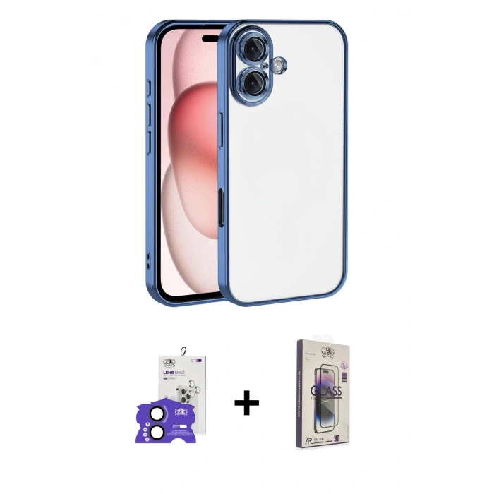 MARSİLYAN™- iPhone 17 Kılıf Vadi Minimal - Siyah Bilvis 3D Cam Ekran Koruyucu + Bilvis Titan Kamera Lens - SH
