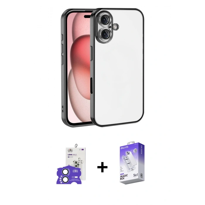 MARSİLYAN™- iPhone 17 Kılıf Vadi Minimal - Siyah Bilvis 5in1 3D Magic Cam Ekran Koruyucu + Bilvis Titan Kamera Lens - AKMI