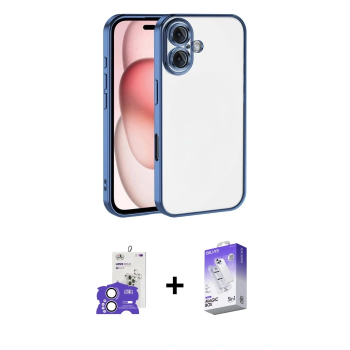 MARSİLYAN™- iPhone 17 Kılıf Vadi Minimal - Siyah Bilvis 5in1 3D Magic Cam Ekran Koruyucu + Lila Bilvis Titan Kamera Lens