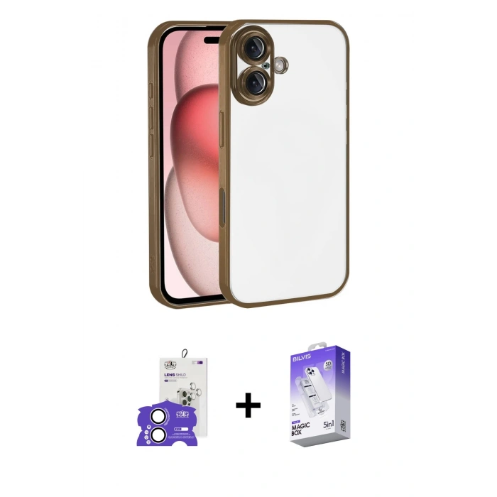 MARSİLYAN™- iPhone 17 Kılıf Vadi Minimal - Siyah Bilvis 5in1 3D Magic Cam Ekran Koruyucu + Lila Bilvis Titan Kamera Lens