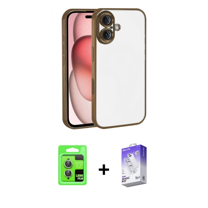 MARSİLYAN™- iPhone 17 Kılıf Vadi Minimal - Siyah Bilvis 5in1 3D Magic Cam Ekran Koruyucu + Raze Metal Kamera Lens - AKYL