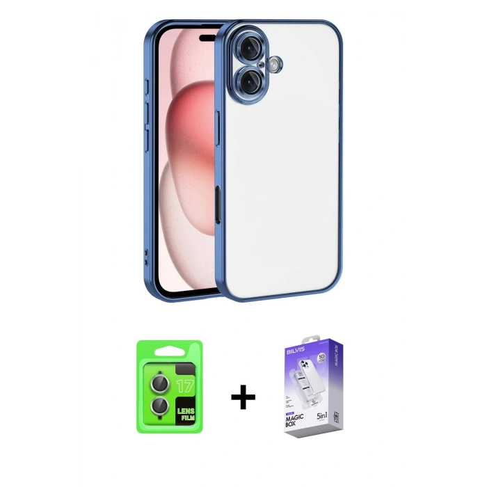 MARSİLYAN™- iPhone 17 Kılıf Vadi Minimal - Siyah Bilvis 5in1 3D Magic Cam Ekran Koruyucu + Raze Metal Kamera Lens - AKYL