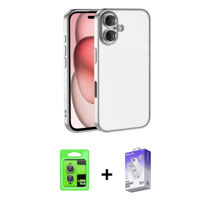 MARSİLYAN™- iPhone 17 Kılıf Vadi Minimal - Siyah Bilvis 5in1 3D Magic Cam Ekran Koruyucu + Raze Metal Kamera Lens - AKYL