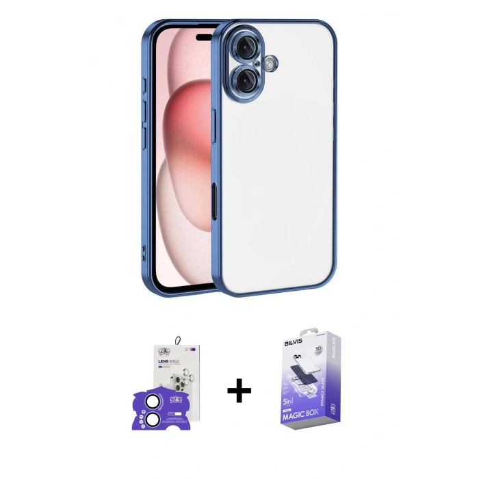 MARSİLYAN™- iPhone 17 Kılıf Vadi Minimal - Siyah Bilvis 5in1 5D Magic Hayalet Cam Ekran Koruyucu + Bilvis Titan Kamera Lens - AKMI