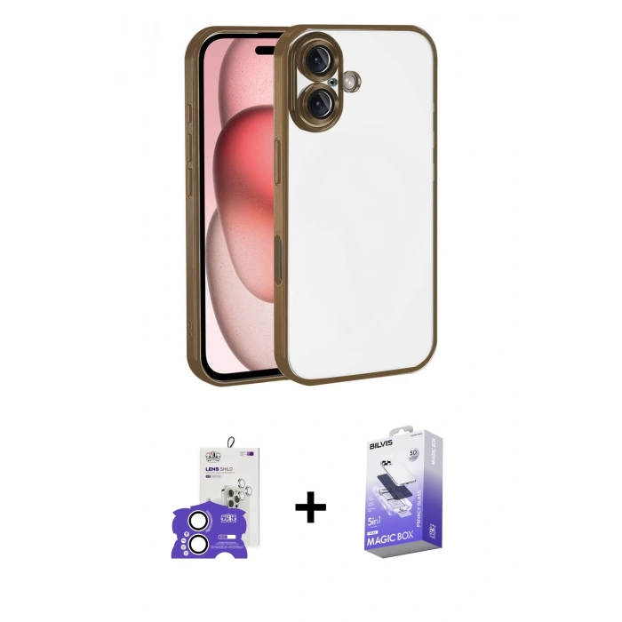 MARSİLYAN™- iPhone 17 Kılıf Vadi Minimal - Siyah Bilvis 5in1 5D Magic Hayalet Cam Ekran Koruyucu + Gümüş Bilvis Titan Kamera Lens