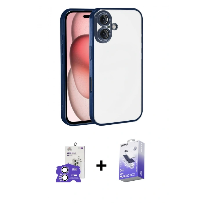 MARSİLYAN™- iPhone 17 Kılıf Vadi Minimal - Siyah Bilvis 5in1 5D Magic Hayalet Cam Ekran Koruyucu + Gümüş Bilvis Titan Kamera Lens