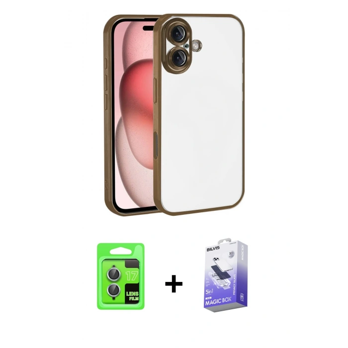 MARSİLYAN™- iPhone 17 Kılıf Vadi Minimal - Siyah Bilvis 5in1 5D Magic Hayalet Cam Ekran Koruyucu + Raze Metal Kamera Lens - AKMI