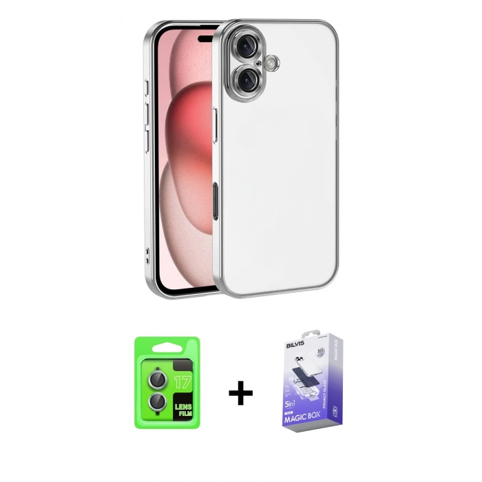 MARSİLYAN™- iPhone 17 Kılıf Vadi Minimal - Siyah Bilvis 5in1 5D Magic Hayalet Cam Ekran Koruyucu + Raze Metal Kamera Lens - AKMI