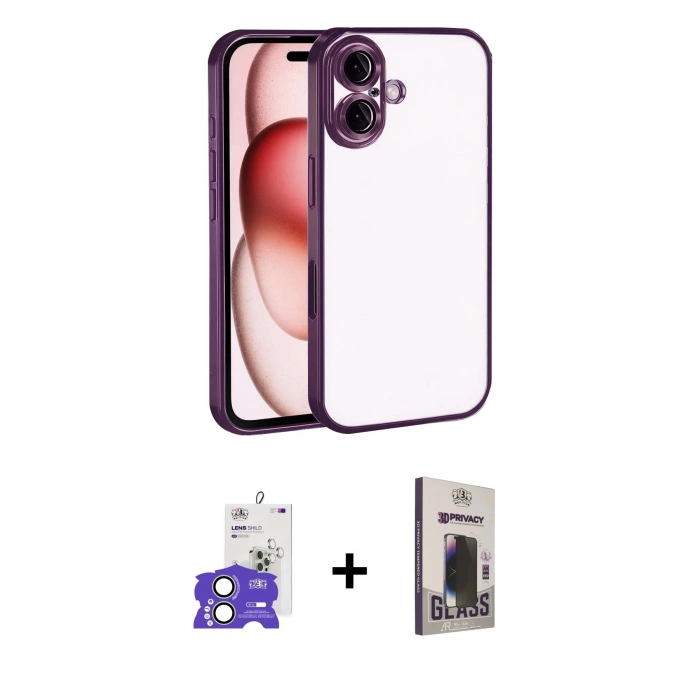 MARSİLYAN™- iPhone 17 Kılıf Vadi Minimal - Siyah Bilvis Hayalet Cam Ekran Koruyucu + Bilvis Titan Kamera Lens - AKYL