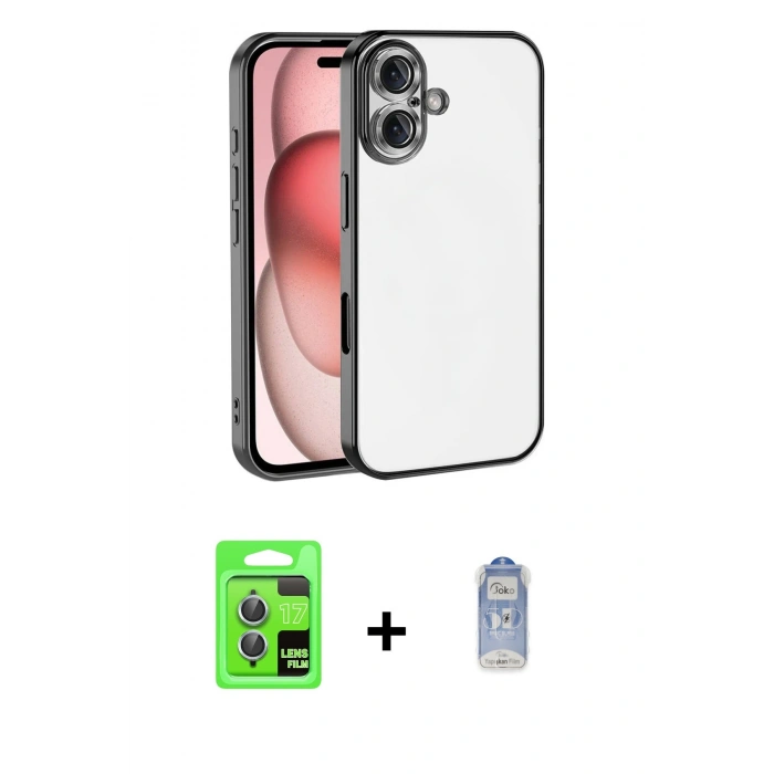 MARSİLYAN™- iPhone 17 Kılıf Vadi Minimal - Siyah Joko Magic 5D Cam + Raze Metal Kamera Lens - AKMI