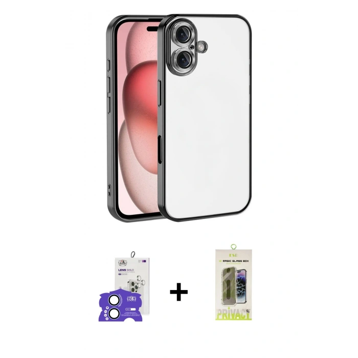 MARSİLYAN™- iPhone 17 Kılıf Vadi Minimal - Siyah Joko Magic 5D Hayalet Cam + Bilvis Titan Kamera Lens - AKMI
