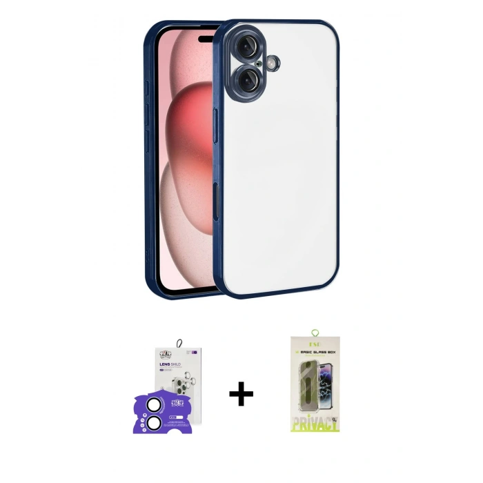 MARSİLYAN™- iPhone 17 Kılıf Vadi Minimal - Siyah Joko Magic 5D Hayalet Cam + Bilvis Titan Kamera Lens - AKMI