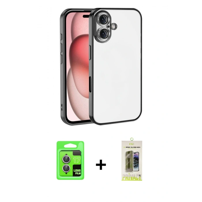 MARSİLYAN™- iPhone 17 Kılıf Vadi Minimal - Siyah Joko Magic 5D Hayalet Cam + Raze Metal Kamera Lens - AKMR