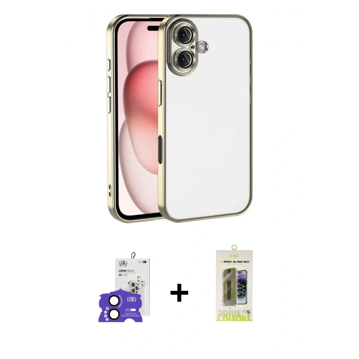 MARSİLYAN™- iPhone 17 Kılıf Vadi Minimal - Siyah Joko Magic 5D Hayalet Cam + Bilvis Titan Kamera Lens - SH