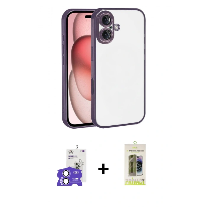 MARSİLYAN™- iPhone 17 Kılıf Vadi Minimal - Siyah Joko Magic 5D Hayalet Cam + Bilvis Titan Kamera Lens - LA