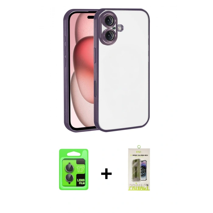 MARSİLYAN™- iPhone 17 Kılıf Vadi Minimal - Siyah Joko Magic 5D Hayalet Cam + Raze Metal Kamera Lens - GI