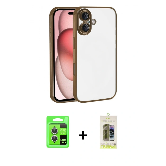 MARSİLYAN™- iPhone 17 Kılıf Vadi Minimal - Siyah Joko Magic 5D Hayalet Cam + Raze Metal Kamera Lens - GS