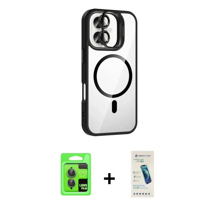 MARSİLYAN™- iPhone 17 Kılıf Yadigar Asil Koleksiyonu - Şeffaf Pasifik Cam Ekran Koruyucu + Raze Metal Kamera Lens - GI