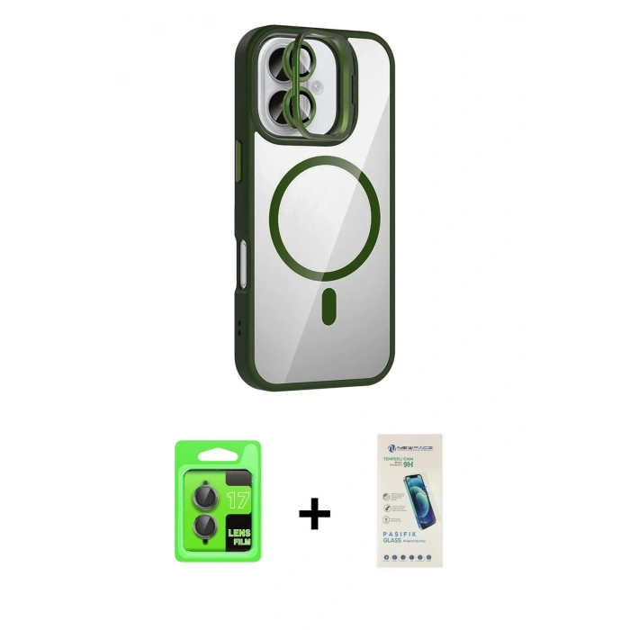 MARSİLYAN™- iPhone 17 Kılıf Yadigar Asil Koleksiyonu - Şeffaf Pasifik Cam Ekran Koruyucu + Raze Metal Kamera Lens - GI