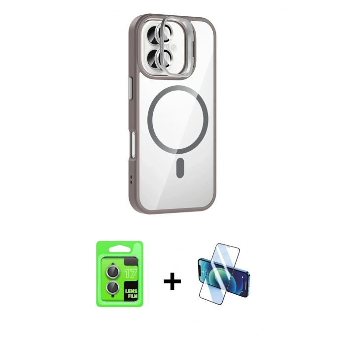 MARSİLYAN™- iPhone 17 Kılıf Yadigar Asil Koleksiyonu - Siyah 3D Antistatik Cam Ekran Koruyucu + Raze Metal Kamera Lens - AKMI