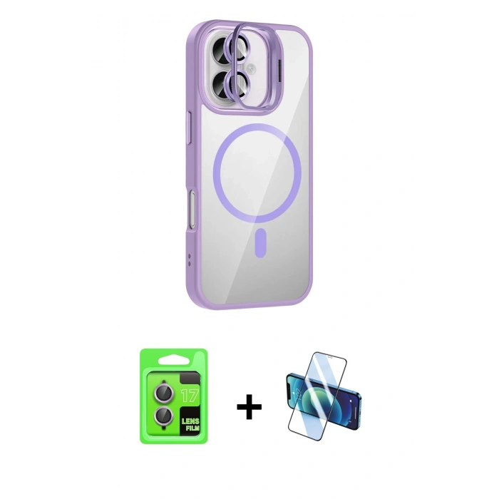 MARSİLYAN™- iPhone 17 Kılıf Yadigar Asil Koleksiyonu - Siyah 3D Antistatik Cam Ekran Koruyucu + Raze Metal Kamera Lens - AKMR