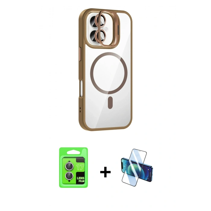 MARSİLYAN™- iPhone 17 Kılıf Yadigar Asil Koleksiyonu - Siyah 3D Antistatik Cam Ekran Koruyucu + Raze Metal Kamera Lens - AKMR