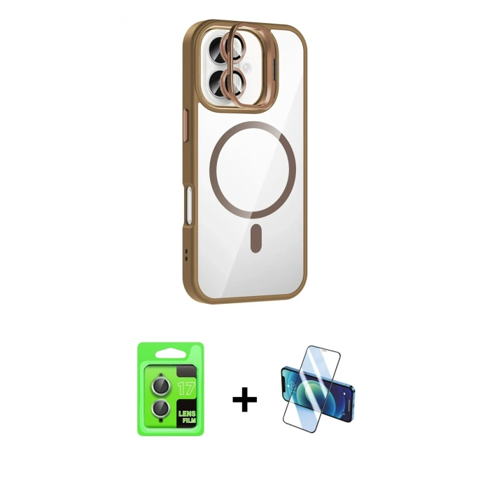 MARSİLYAN™- iPhone 17 Kılıf Yadigar Asil Koleksiyonu - Siyah 3D Antistatik Cam Ekran Koruyucu + Raze Metal Kamera Lens - AKYL