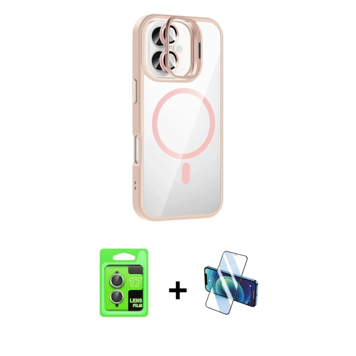 MARSİLYAN™- iPhone 17 Kılıf Yadigar Asil Koleksiyonu - Siyah 3D Antistatik Cam Ekran Koruyucu + Raze Metal Kamera Lens - AKYL