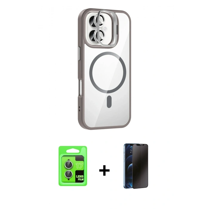 MARSİLYAN™- iPhone 17 Kılıf Yadigar Asil Koleksiyonu - Siyah 3D Antistatik Hayalet Cam Ekran Koruyucu + Raze Metal Kamera Lens - AKYL