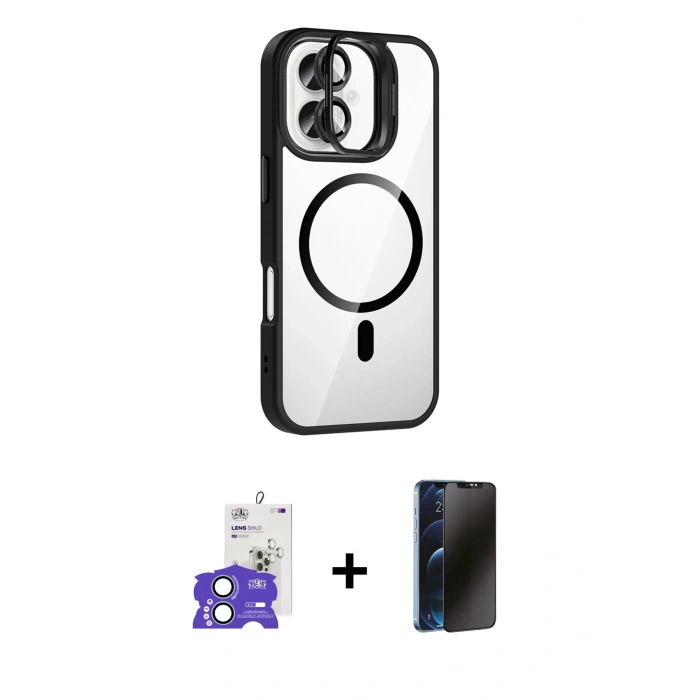 MARSİLYAN™- iPhone 17 Kılıf Yadigar Asil Koleksiyonu - Siyah 3D Antistatik Hayalet Cam Ekran Koruyucu + Bilvis Titan Kamera Lens - AKMI