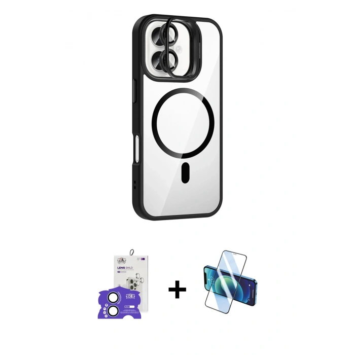 MARSİLYAN™- iPhone 17 Kılıf Yadigar Asil Koleksiyonu - Siyah 3D Antistatik Seramik Nano Ekran Koruyucu + Bilvis Titan Kamera Lens - AKMI