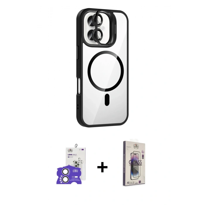 MARSİLYAN™- iPhone 17 Kılıf Yadigar Asil Koleksiyonu - Siyah Bilvis 3D Cam Ekran Koruyucu + Bilvis Titan Kamera Lens - GS