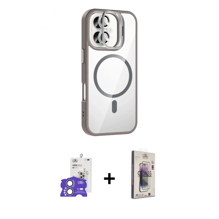 MARSİLYAN™- iPhone 17 Kılıf Yadigar Asil Koleksiyonu - Siyah Bilvis 3D Cam Ekran Koruyucu + Bilvis Titan Kamera Lens - GS