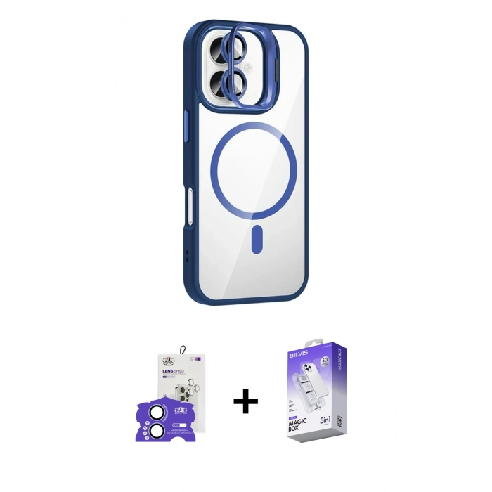 MARSİLYAN™- iPhone 17 Kılıf Yadigar Asil Koleksiyonu - Siyah Bilvis 5in1 3D Magic Cam Ekran Koruyucu + Açık Mavi Bilvis Titan Kamera Lens
