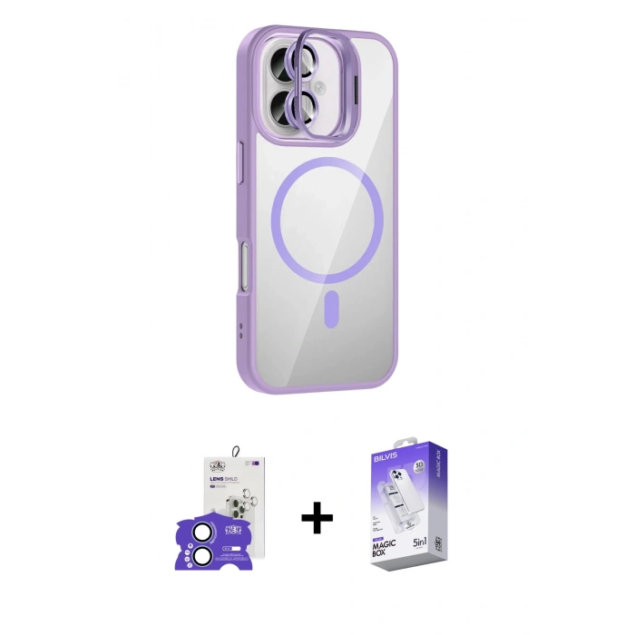 MARSİLYAN™- iPhone 17 Kılıf Yadigar Asil Koleksiyonu - Siyah Bilvis 5in1 3D Magic Cam Ekran Koruyucu + Açık Mavi Bilvis Titan Kamera Lens