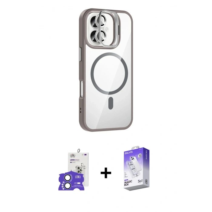 MARSİLYAN™- iPhone 17 Kılıf Yadigar Asil Koleksiyonu - Siyah Bilvis 5in1 3D Magic Cam Ekran Koruyucu + Açık Mavi Bilvis Titan Kamera Lens