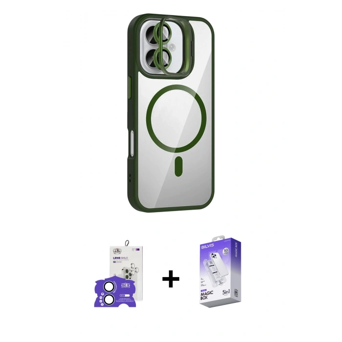 MARSİLYAN™- iPhone 17 Kılıf Yadigar Asil Koleksiyonu - Siyah Bilvis 5in1 3D Magic Cam Ekran Koruyucu + Açık Mavi Bilvis Titan Kamera Lens