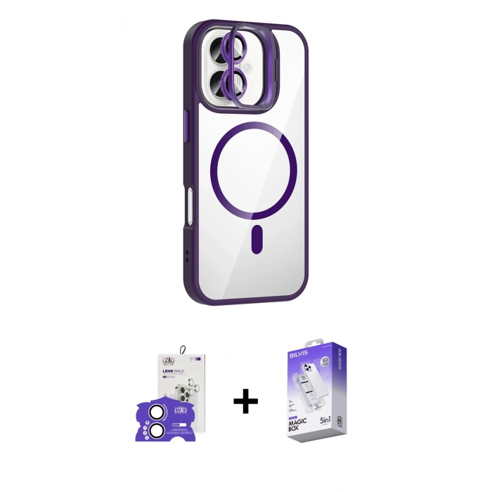 MARSİLYAN™- iPhone 17 Kılıf Yadigar Asil Koleksiyonu - Siyah Bilvis 5in1 3D Magic Cam Ekran Koruyucu + Bilvis Titan Kamera Lens - LA