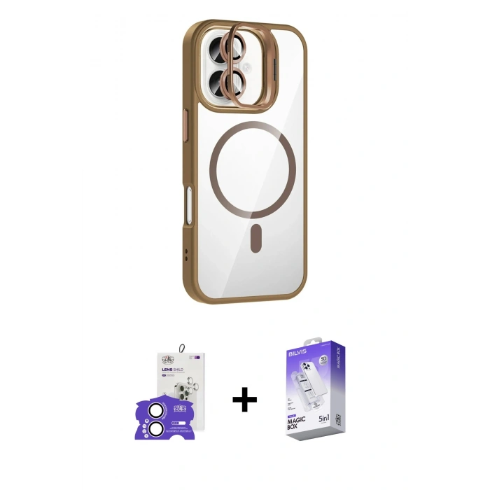 MARSİLYAN™- iPhone 17 Kılıf Yadigar Asil Koleksiyonu - Siyah Bilvis 5in1 3D Magic Cam Ekran Koruyucu + Bilvis Titan Kamera Lens - LA