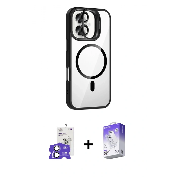 MARSİLYAN™- iPhone 17 Kılıf Yadigar Asil Koleksiyonu - Siyah Bilvis 5in1 3D Magic Cam Ekran Koruyucu + Bilvis Titan Kamera Lens - AKYL