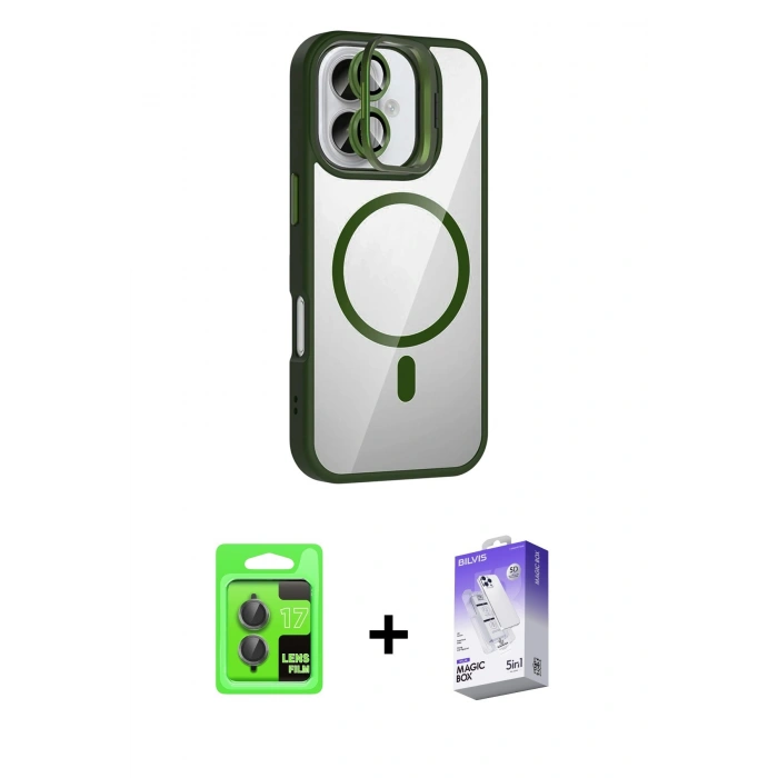 MARSİLYAN™- iPhone 17 Kılıf Yadigar Asil Koleksiyonu - Siyah Bilvis 5in1 3D Magic Cam Ekran Koruyucu + Raze Metal Kamera Lens - GI