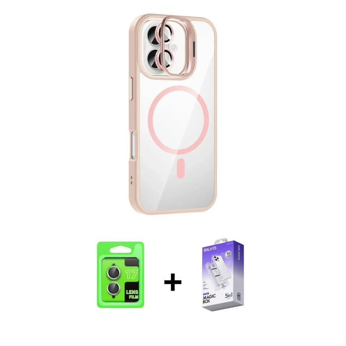 MARSİLYAN™- iPhone 17 Kılıf Yadigar Asil Koleksiyonu - Siyah Bilvis 5in1 3D Magic Cam Ekran Koruyucu + Raze Metal Kamera Lens - AKYL