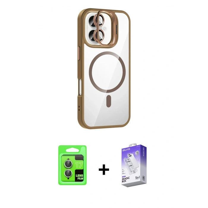 MARSİLYAN™- iPhone 17 Kılıf Yadigar Asil Koleksiyonu - Siyah Bilvis 5in1 3D Magic Cam Ekran Koruyucu + Raze Metal Kamera Lens - AKYL