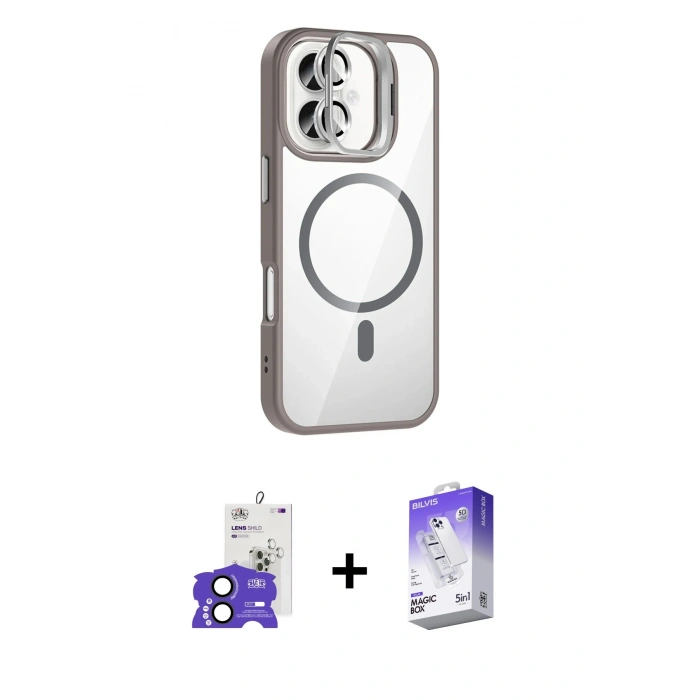 MARSİLYAN™- iPhone 17 Kılıf Yadigar Asil Koleksiyonu - Siyah Bilvis 5in1 3D Magic Cam Ekran Koruyucu + Bilvis Titan Kamera Lens - SH