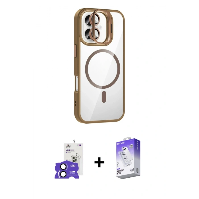 MARSİLYAN™- iPhone 17 Kılıf Yadigar Asil Koleksiyonu - Siyah Bilvis 5in1 3D Magic Cam Ekran Koruyucu + Bilvis Titan Kamera Lens - SH