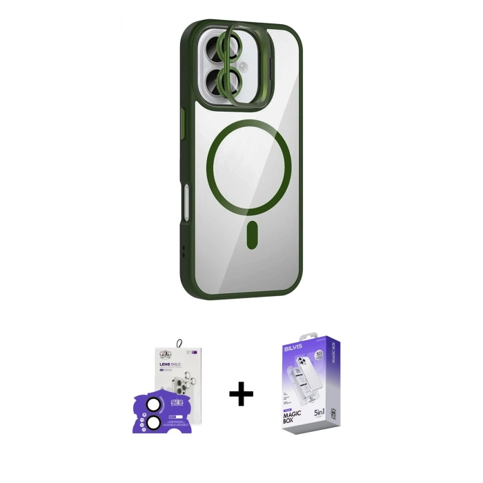 MARSİLYAN™- iPhone 17 Kılıf Yadigar Asil Koleksiyonu - Siyah Bilvis 5in1 3D Magic Cam Ekran Koruyucu + Bilvis Titan Kamera Lens - SH