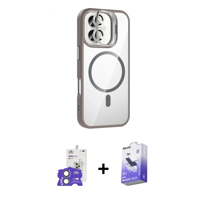 MARSİLYAN™- iPhone 17 Kılıf Yadigar Asil Koleksiyonu - Siyah Bilvis 5in1 5D Magic Hayalet Cam Ekran Koruyucu + Bilvis Titan Kamera Lens - AKYL