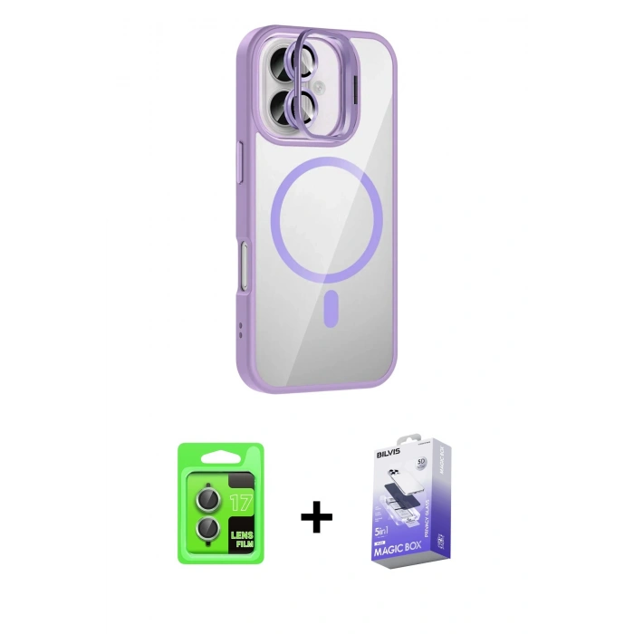 MARSİLYAN™- iPhone 17 Kılıf Yadigar Asil Koleksiyonu - Siyah Bilvis 5in1 5D Magic Hayalet Cam Ekran Koruyucu + Açık Yeşil Raze Metal Kamera Lens